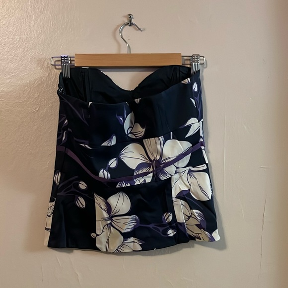 Karen Millen England Strapless Floral Ribbon Corset Dark Purple Black Top 8 - Picture 8 of 14